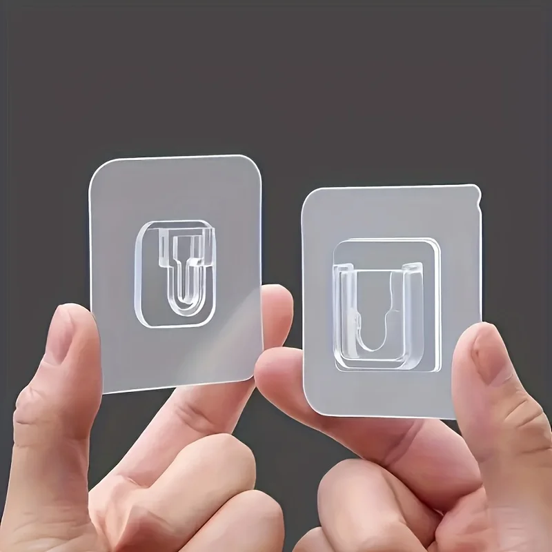 5-20Pcs Heavy Duty Transparent Double Sided Adhesive Wall Hooks, No Drill Socket Hanger for Kitchen Bathroom Storage