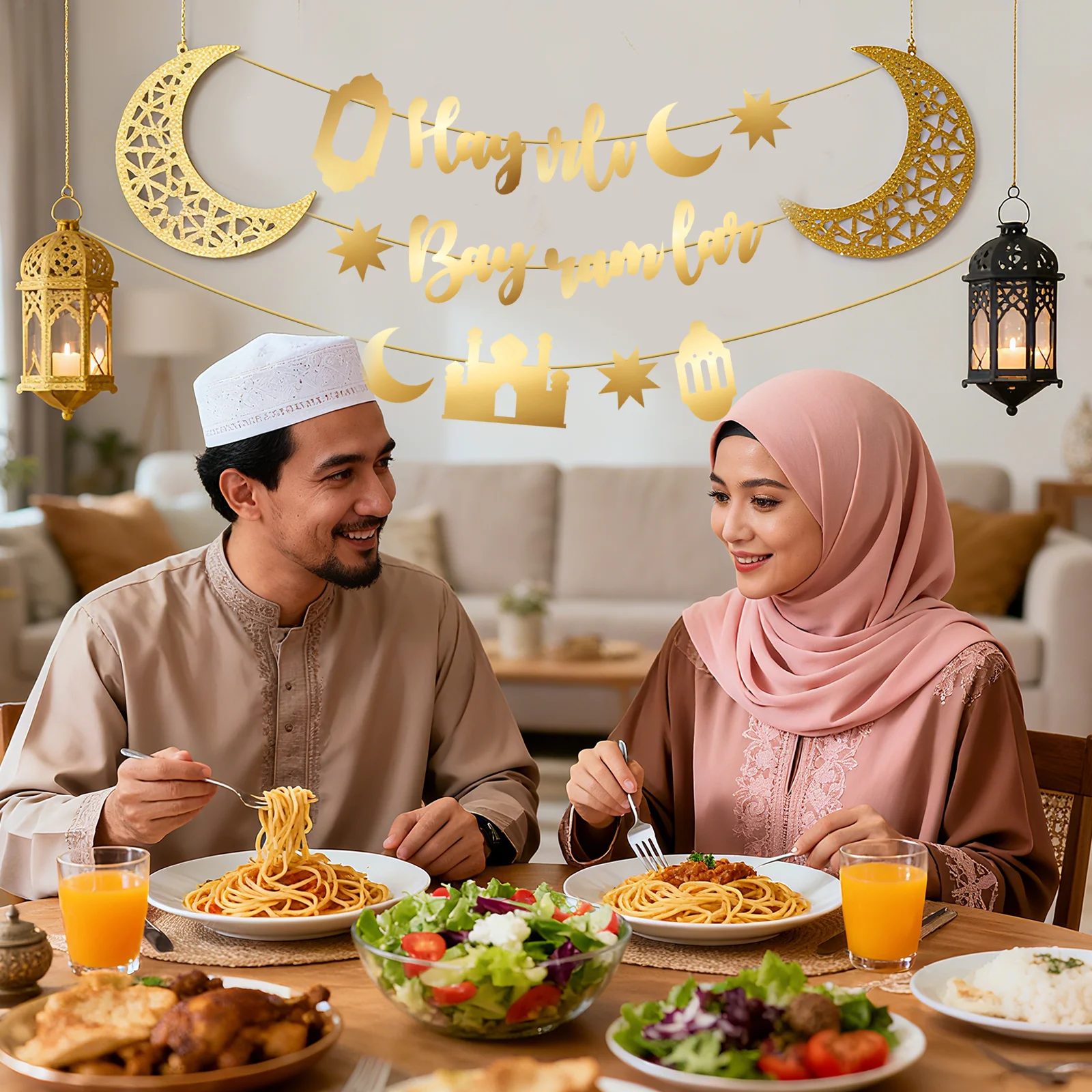 Hayirli Bayramlar Garland Deco - Party Banner Gold ulasan dan harga