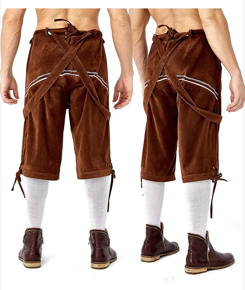 Pantaloni bavaresi con cinturino Lederhosen per uomo costumi tradizionali dell'oktoberfest Festival della birra Cosplay maschile vestito da festa di Halloween