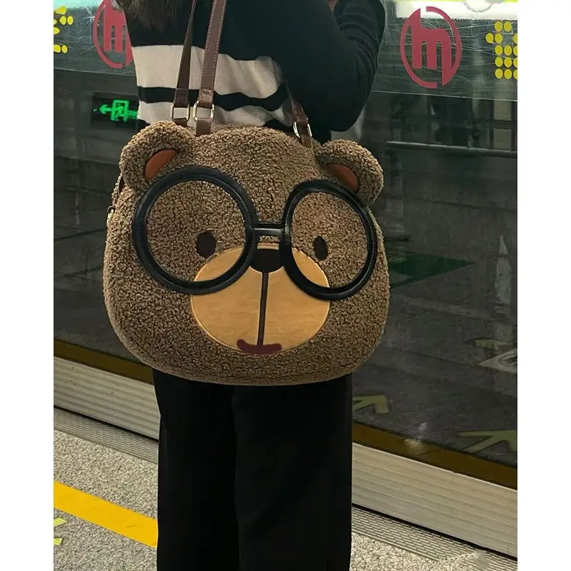 JIAERDI-Bolso de hombro marrón de oso de peluche para mujer, bolso de gran capacidad, estilo Retro, Harajuku