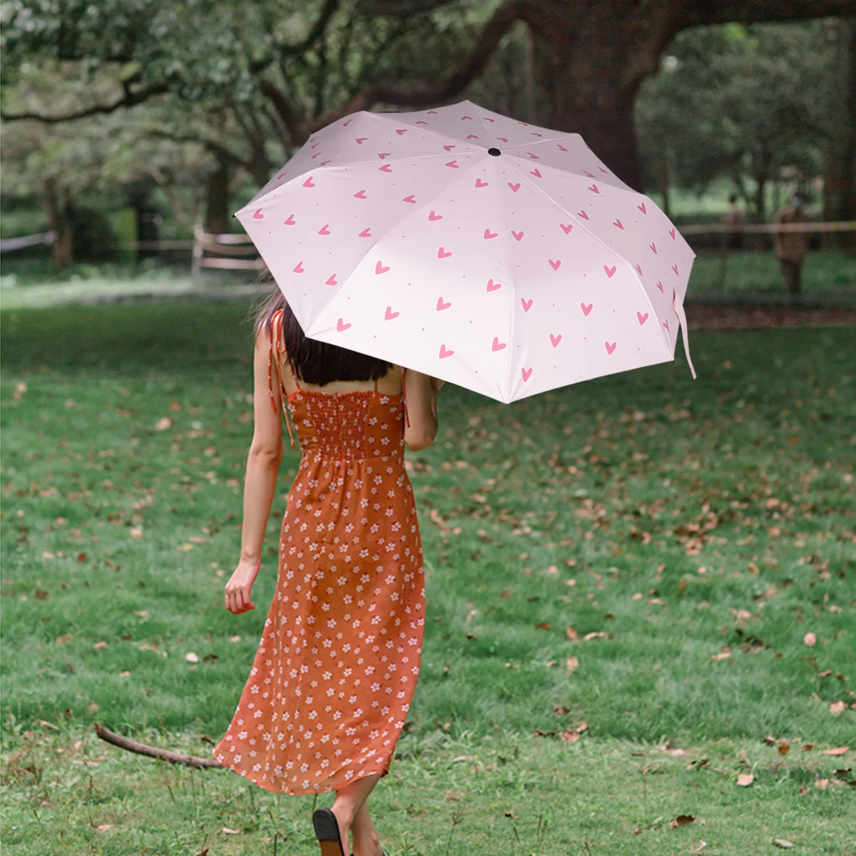 

Folding Sun Umbrella Heart Pattern Uv Protection Lightweight Rainproof Compact Travel Umbrella for Women Men Outdoor Daily Use