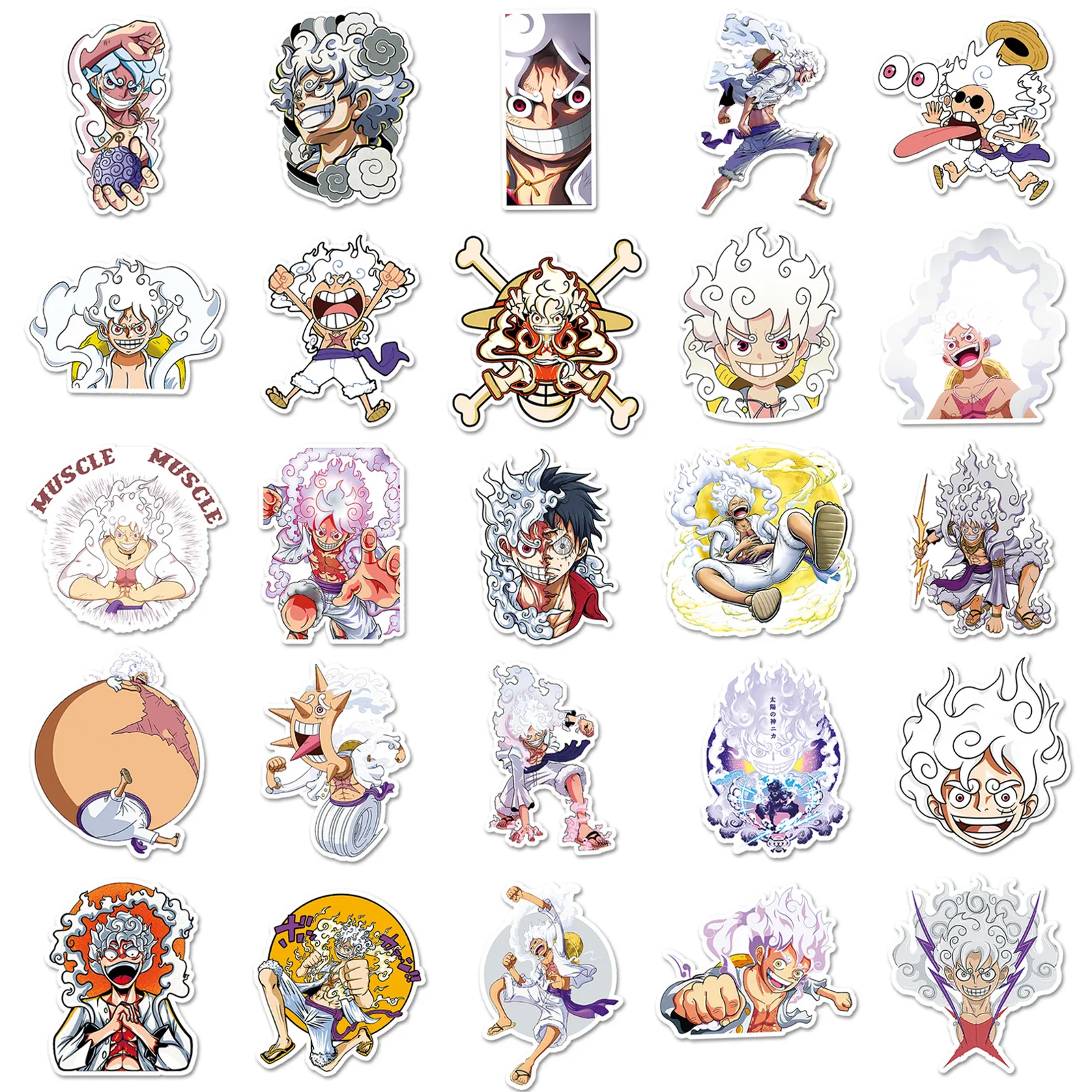 50PCS Cartoon Luffy Gear 5 Stickers One Piece Anime Sticker Graffiti Decals Scrapbooking Laptop Phone Sticker for Kids Girls