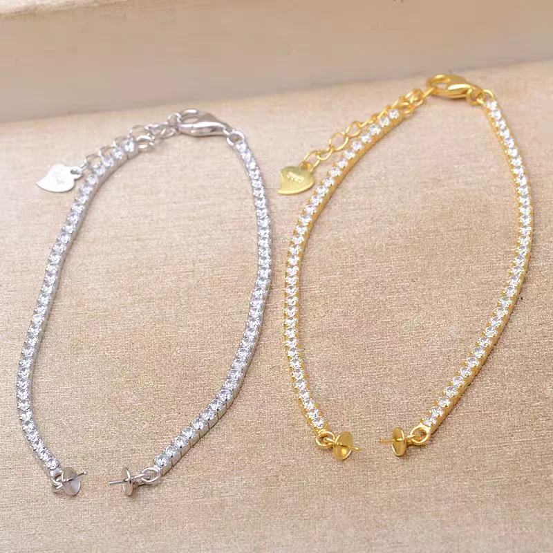 S925 Sterling Silver Bracelet Mountings ADJUSTABLE Bangle Findings Jewelry Parts Fittings Accessories for 10-12mm Pearls