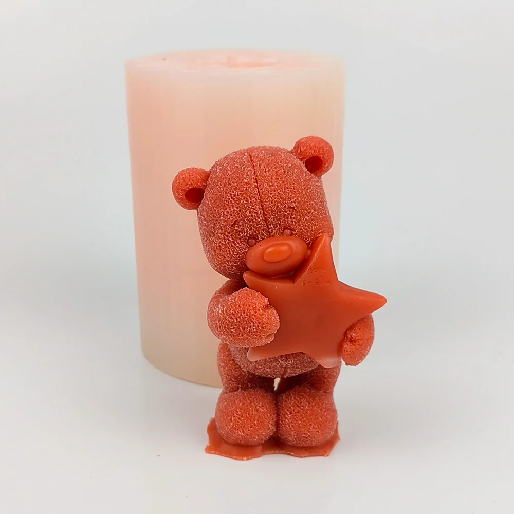 3D Animal Candle Mold, A Little Bear Holding Stars Moulds, Silicone Wedding Birthday Soap Molds, Clay Resin Moulds, DW0489 PRZY