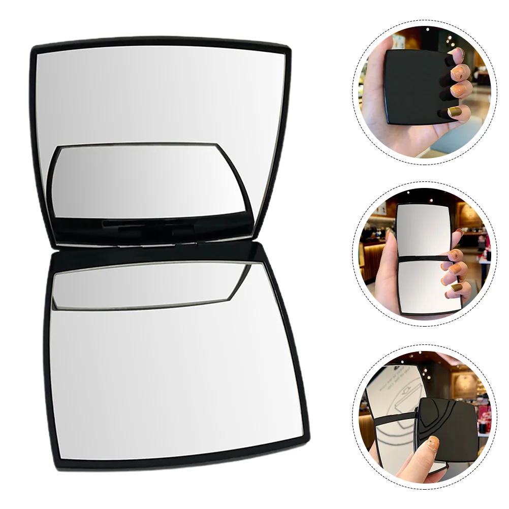 Double Sided Makeup Mirror Elegant Pocket Vanity Black Abs Small Handheld