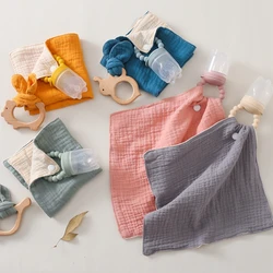 Baby Muslin Square Towel Bibs Silicone Teether Snap Button For Newborn  Bite Care Set On A Pacifier Soothe Appease Towel Cotton