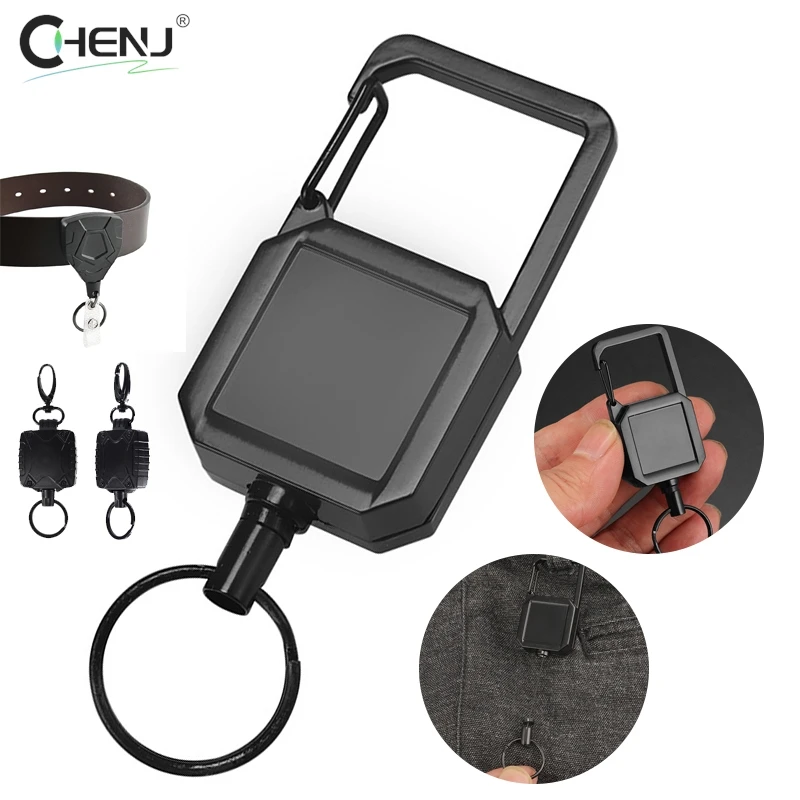 

1pcs Steel Wire Rope High Resilience Retractable Key Chain Outdoor Carabiner D-type Anti Lost Easy To Pull Buckle Keyring