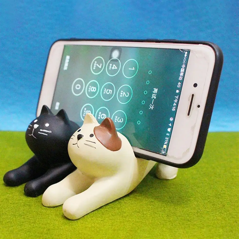 Desktop Stand Cute Cat Shape Resin Phone Holder Portable Mini Multi-functional Holder Home Ornaments