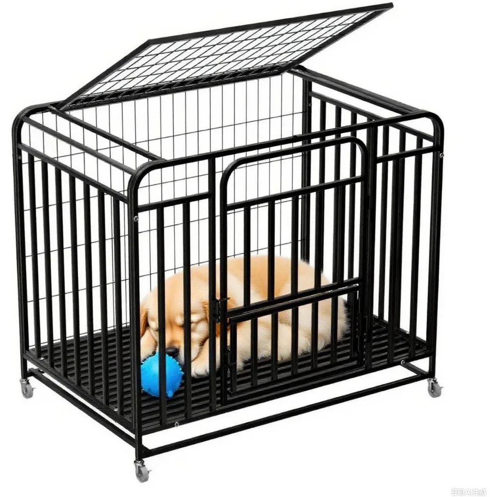 صندوق كلب غير قابل للتدمير من الفولاذ عالي التحمل مقاس 42 بوصة، قفص كلب مطور مقاوم للهروب للكلاب المتوسطة/الكبيرة والكلاب القلق العالي، خارجي #1