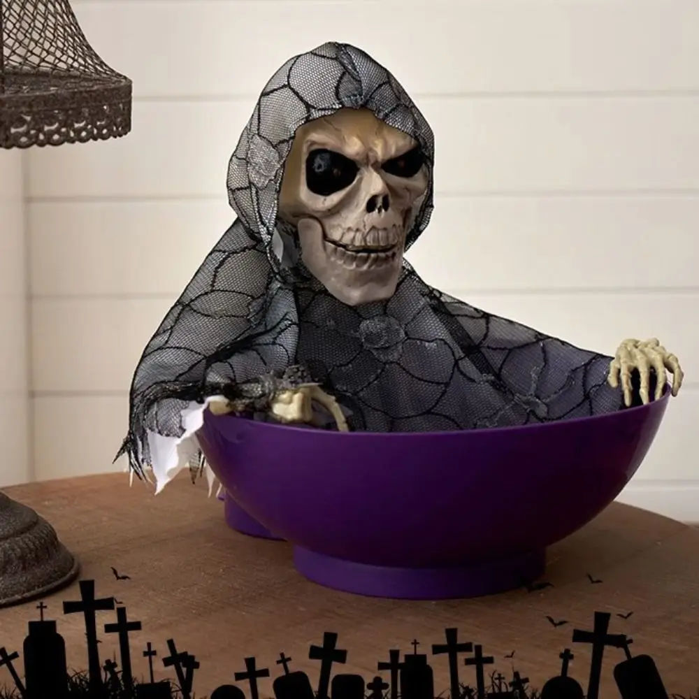 

Party Props Electric Skeleton Halloween Candy Bowl Glowing Plastic Fruit Bowl Battery Powered Halloween Ghost Ornament Gift