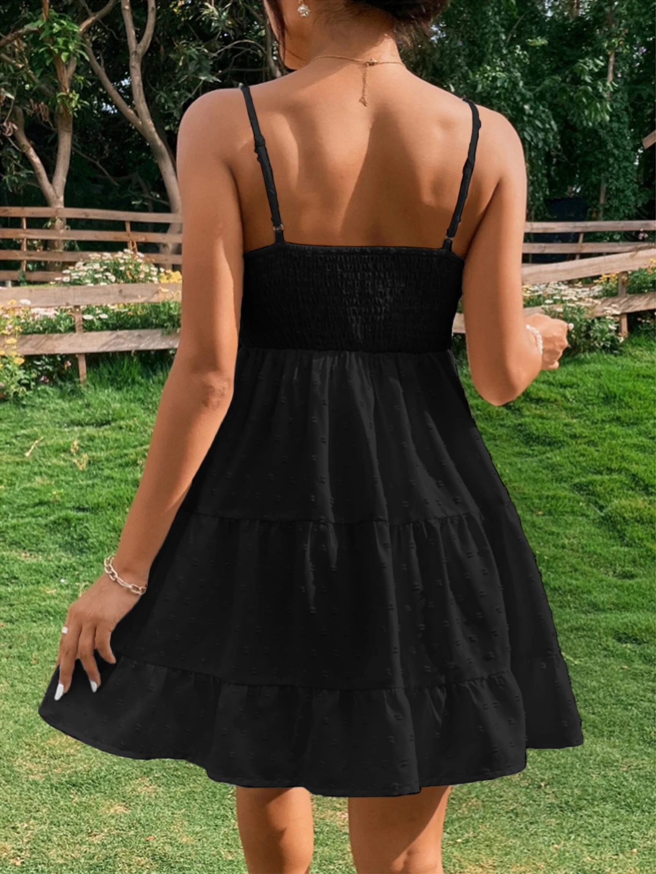 Summer women's sexy waist-cinching ruffled plain color sleeveless camisole dress