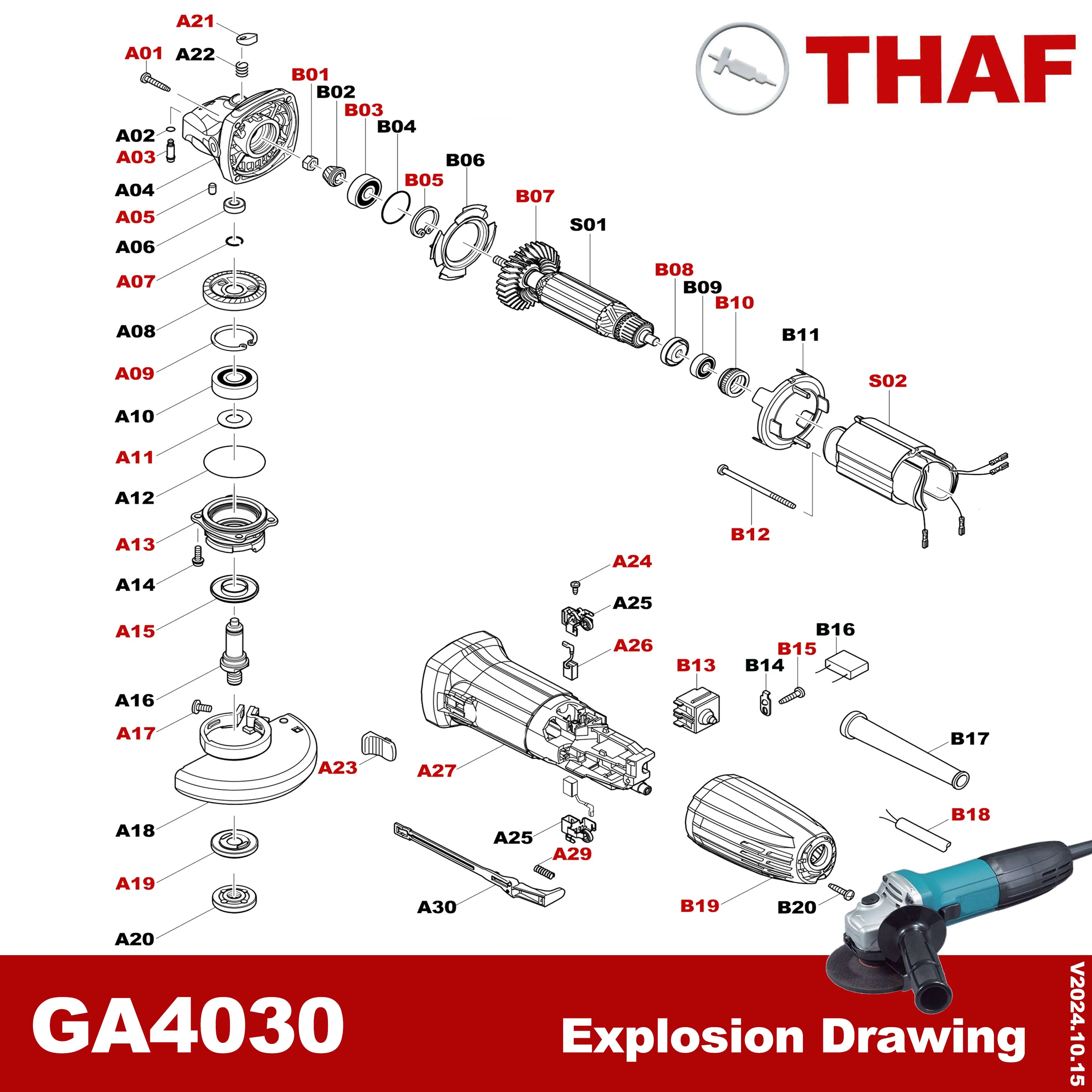 อุปกรณ์เสริมอะไหล่ทดแทนสําหรับเครื่องบดมุม Makita GA4030