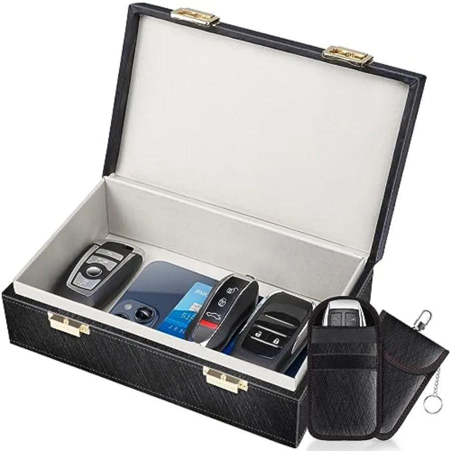 

Faraday Box and 2 Pack Faraday Bag 8.42" x5.19" x 2.76" Faraday Key Fob Protector Cage Signal Blocking Box Faraday Key Fob Prot