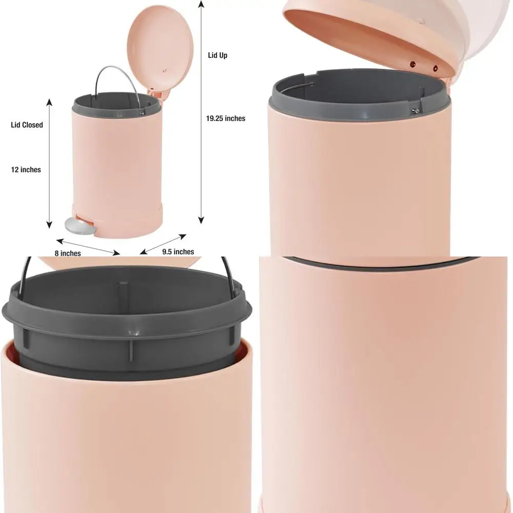 

1.2 Gallon Round Stainless Steel Trash Can with Step Pedal, Soft-Close Lid & Removable Bin