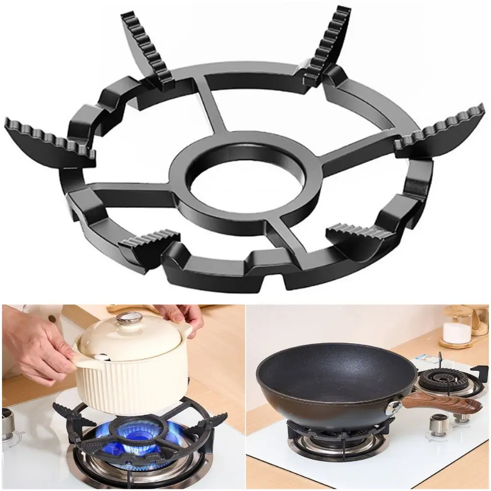 Durable Black Gas Stove Bracket Cast Iron Sturdy Pot Rack Easy To Install Anti Slip Wok Support Cooking