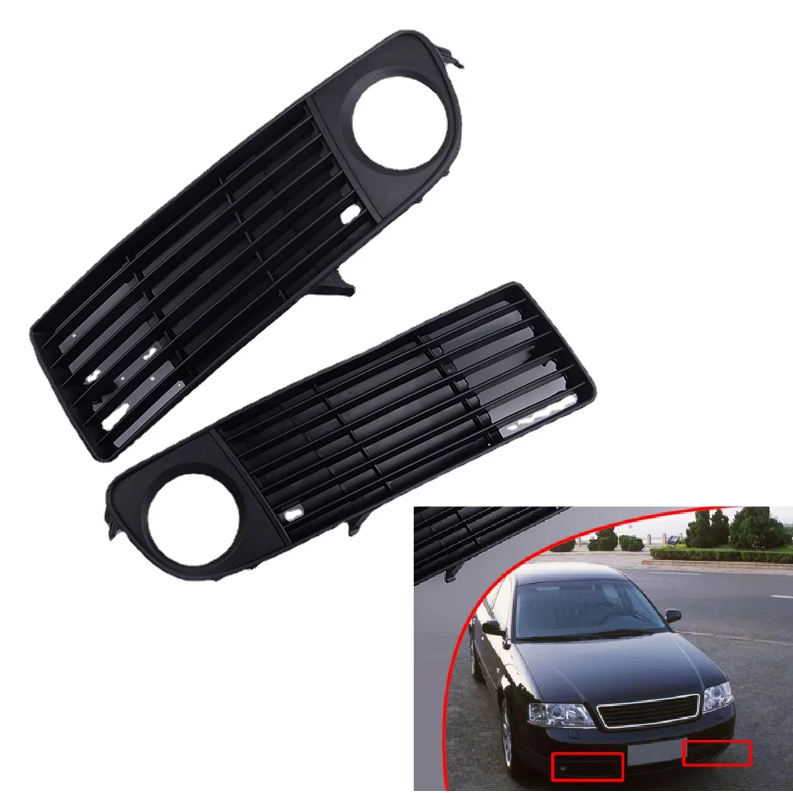 Auto Front Bumper Fog Light Grille Cover ABS Fit for Audi A6 C5 1998 1999 2000 2001 2002 Pre-facelift 4B0807681 4B0807682