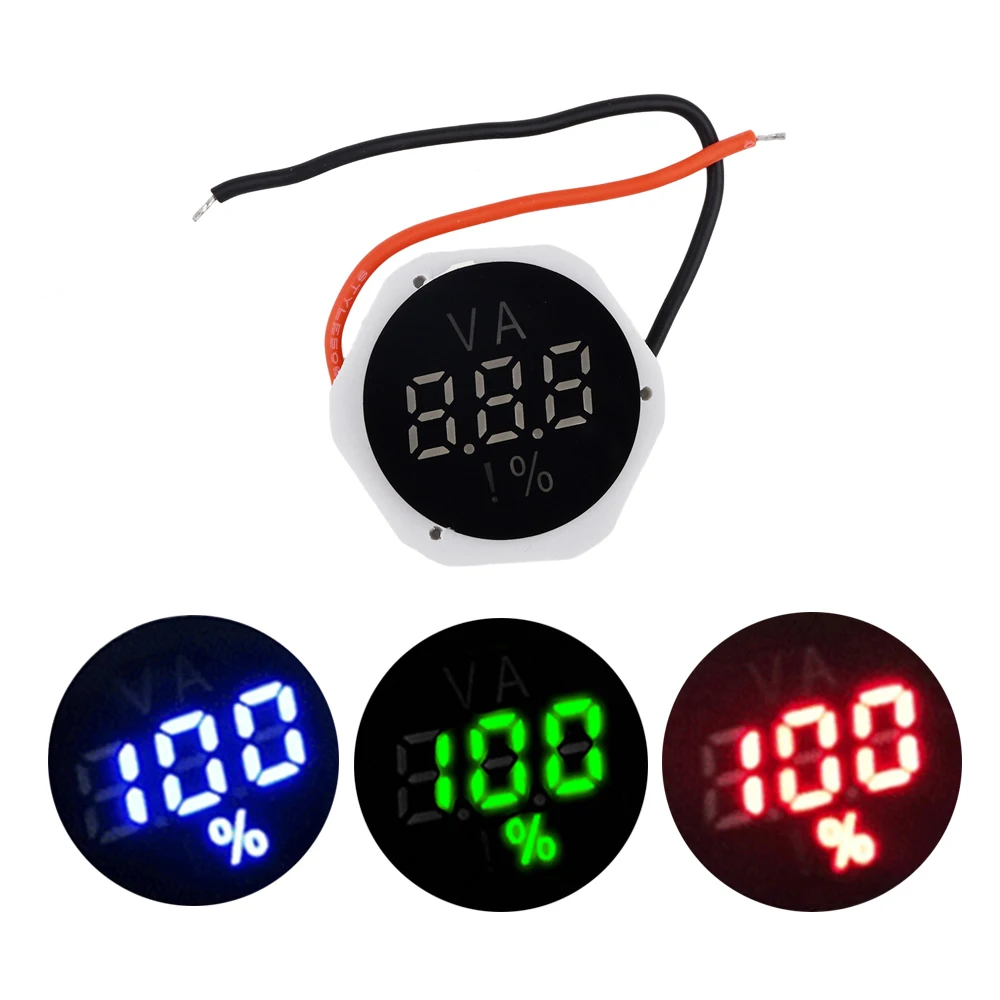 7.4V 12V 15V 24V Mini Round Waterproof Digital Voltmeter Voltage Tester 2S 3S 4S 7S Battery Capacity Indicator Red/Green/Blue 