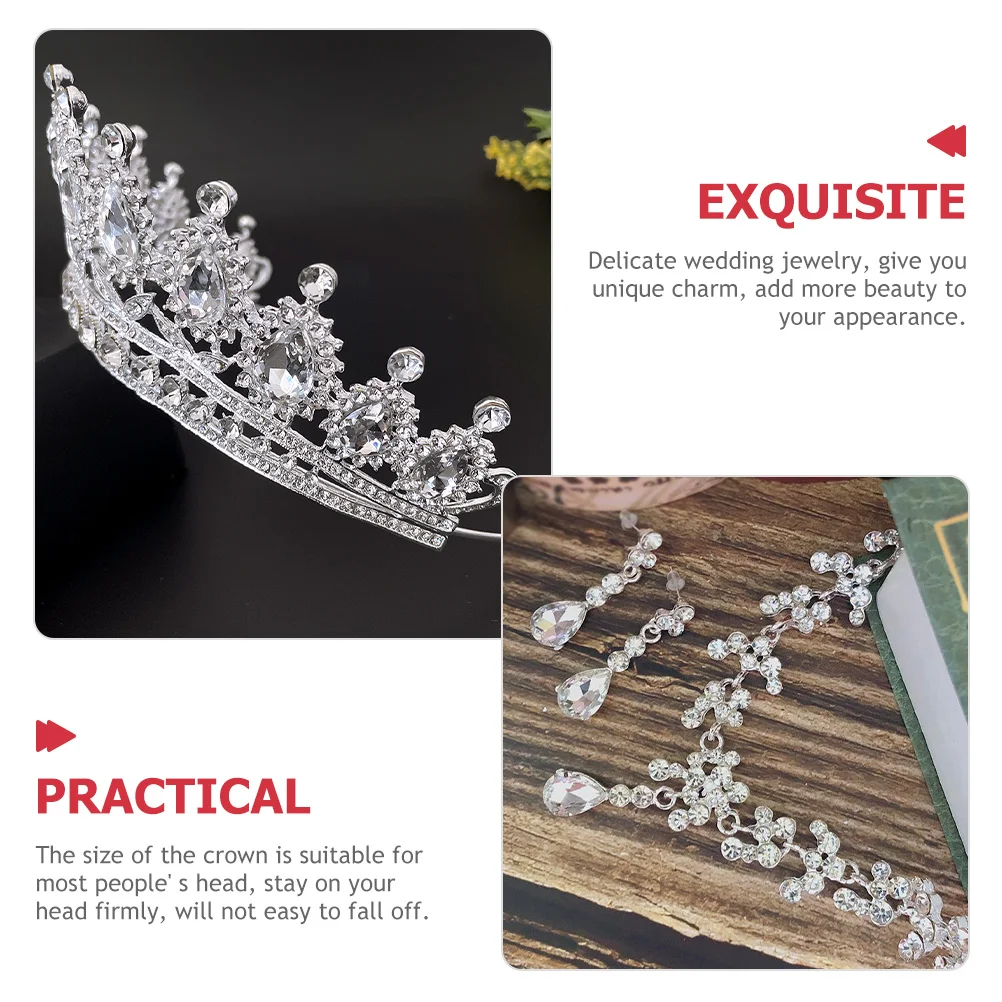 

1Set Wedding Rhinestones Jewelry Crown Necklace Earrings Bridal Tiara Party Accessories for Bride Crowns for Women