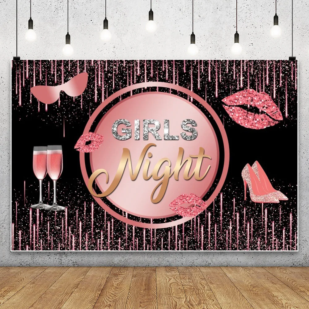 Girls Night Backdrop Party Decorations Lady Girl Rose Gold Pink High Heel Champagne Bachelorette Bridal Shower Night Background