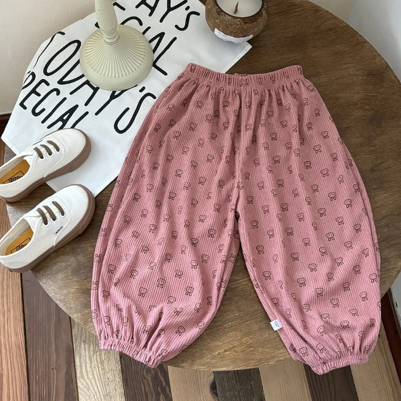 RAISE Autumn Children Girl Corduroy Pant Floral Print Kid Baby Girl Trousers Loose Elastic Waist 2-10Yrs Toddler Girl Harem Pant