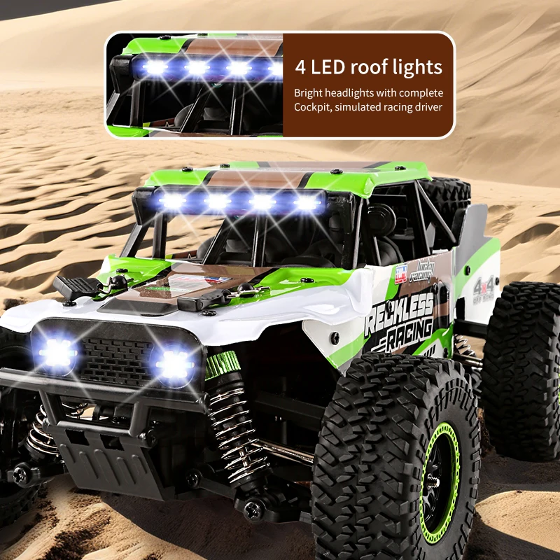 2.4g 1/20 caminhão deserto de alta velocidade, tração nas quatro rodas, carro off-road, controle remoto, veículo sem escova com luzes, brinquedos para crianças, presente para meninos