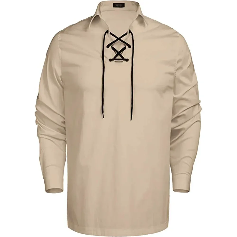 

Medieval Renaissance Pirate Shirt Men's V-neck Lace-up Top