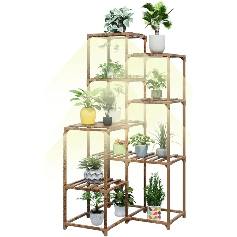 

Wood Plant Stand With Grow Lights Indoor Plants Outdoor Corner Plant Shelf Flower Stands for Living Room Balcony Garden