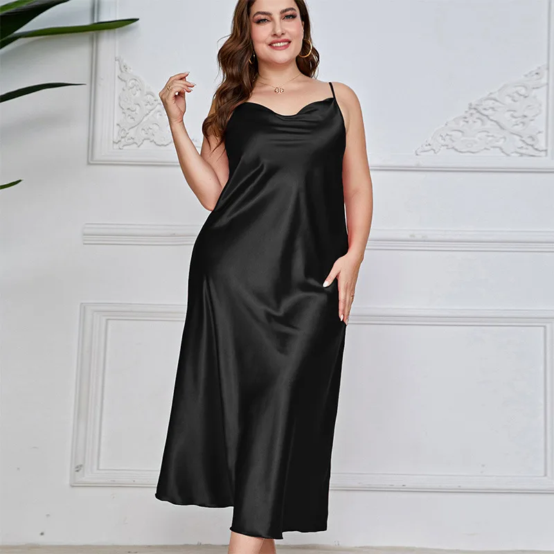 Oversize 3Xl 4Xl 5Xl Long Home Dressing Gown Women Sexy Chemise Sleepwear Underwear Nightwear Romantic Satin Night Dress