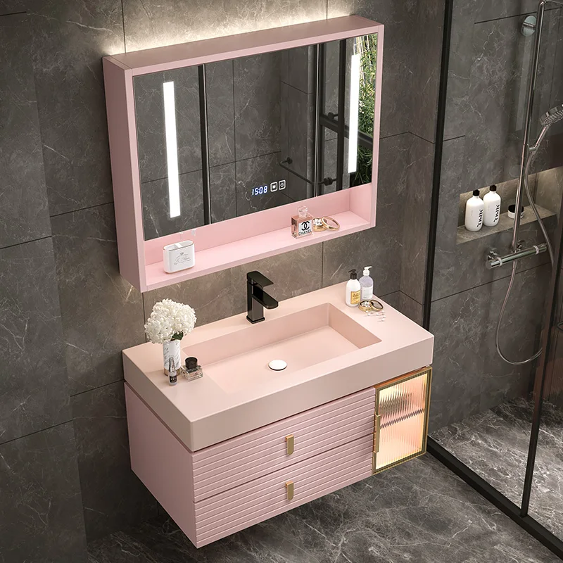 

-For Floating Vanity Bathroom Cabinet Girl Oak Modern Led Light Bathroom Cabinet Storage Luxury Gabinete Salon Furnitu