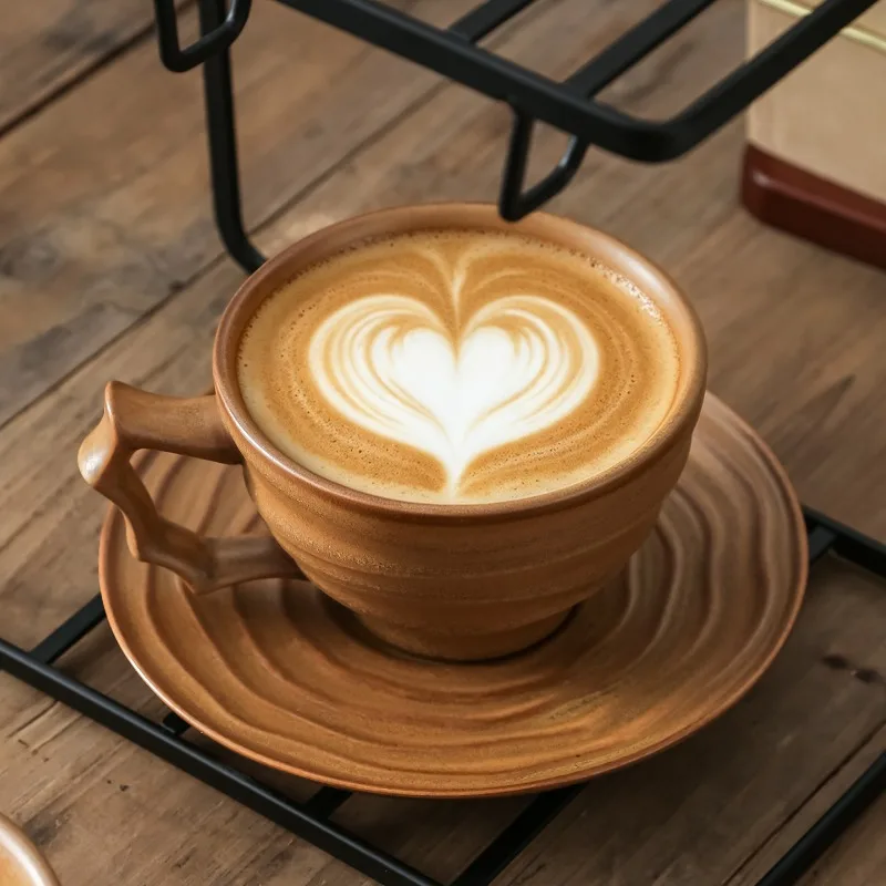 Wabi Sabi Style Threaded Ceramic Coffee Cup Set Retro Kiln Style Latte Cup Afternoon Tea Coffee Utensil Latte Cup