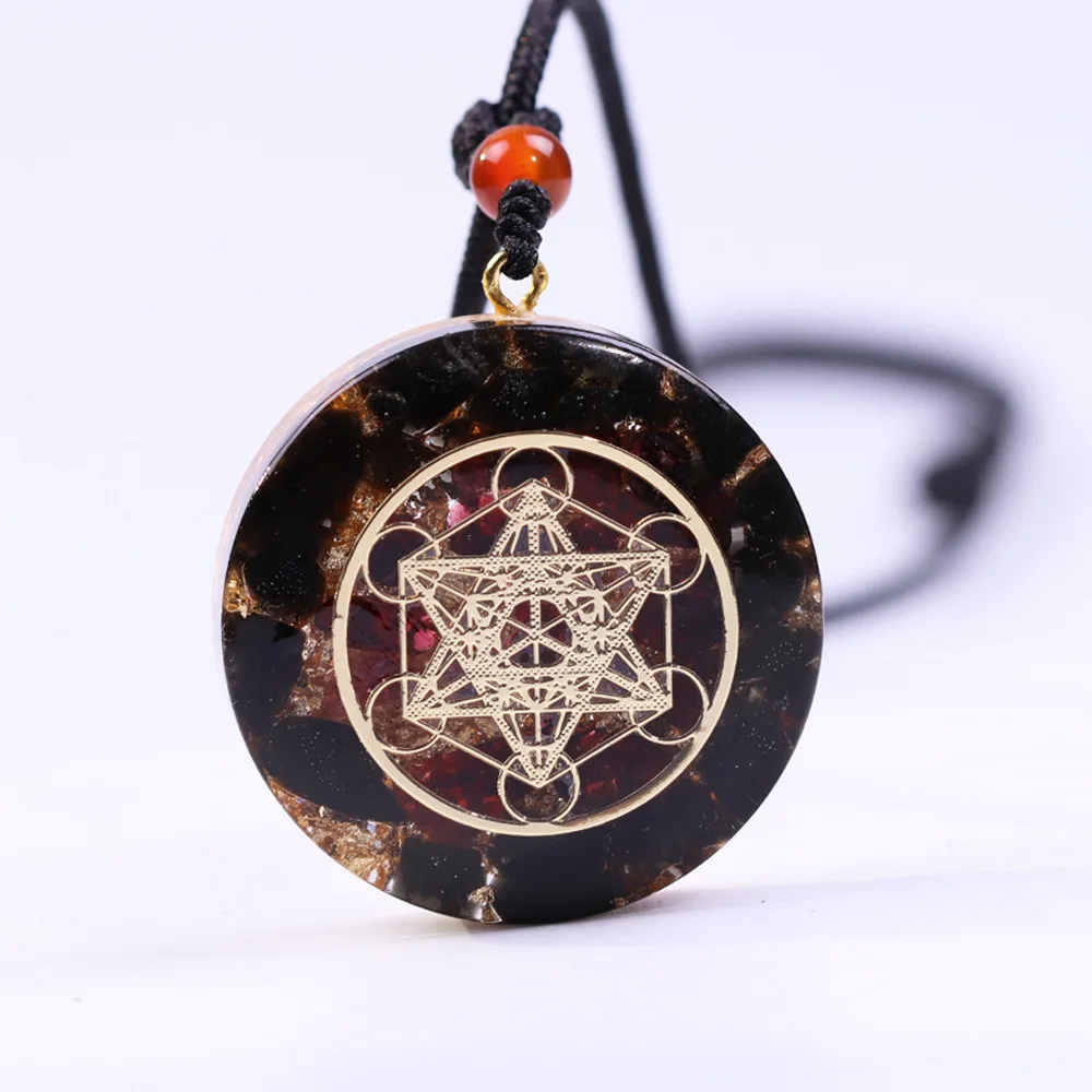 Orgonite Metatron Cube Pendant Necklace Obsidian Healing Energy Crystal Sacred Geometry Necklace Yoga Meditation Jewelry Gifts