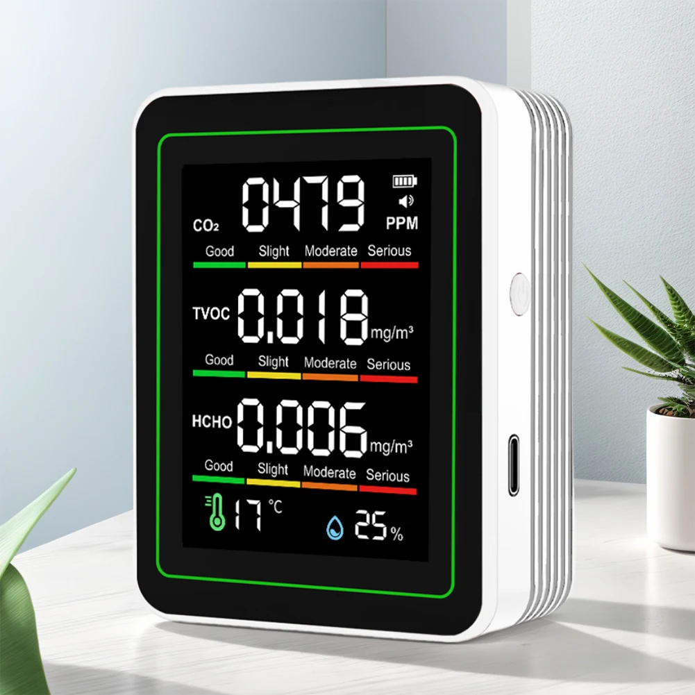 5 in 1 실내 공기 품질 모니터 온도 습도 감지기 CO2 TVOC HCHO 테스터 가정 및 사무실용 공기 품질 감지기