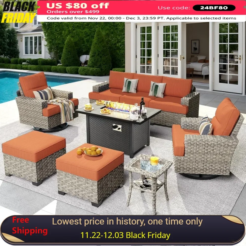 9 Piece Patio Sectional Furniture with 42