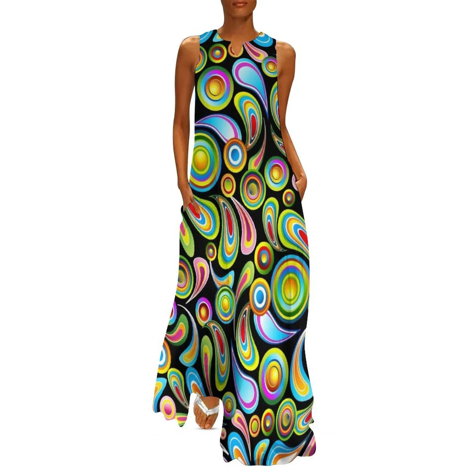 

Drops Psychedelic Abstract Pattern Long Dress Summer women's clothing evening dress women party dresses women birthday dress