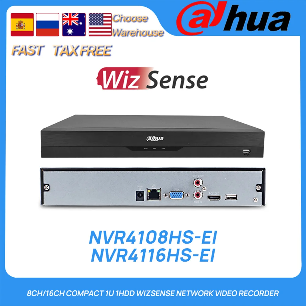 Dahua Original NVR4108HS-EI NVR4116HS-EI 8CH/16CH Compact 1U 1HDD WizSense AI Network Video Recorder SMD Plus Face Recognition