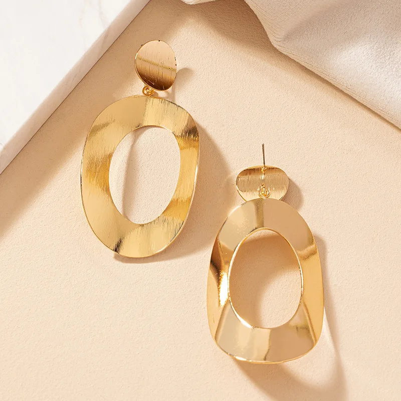 

Fashion Exaggerated Geometric Big Circle Dangle Earrings for Women Temperament Double Round Metal Earrings