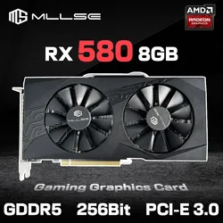 MLLSE 게이밍 그래픽 카드, AMD RX580, 8GB, 2048SP, GDDR5, 256 비트, PCI 익스프레스, 3.0 × 16, 8 핀, Radeon GPU, rx 580 시리즈