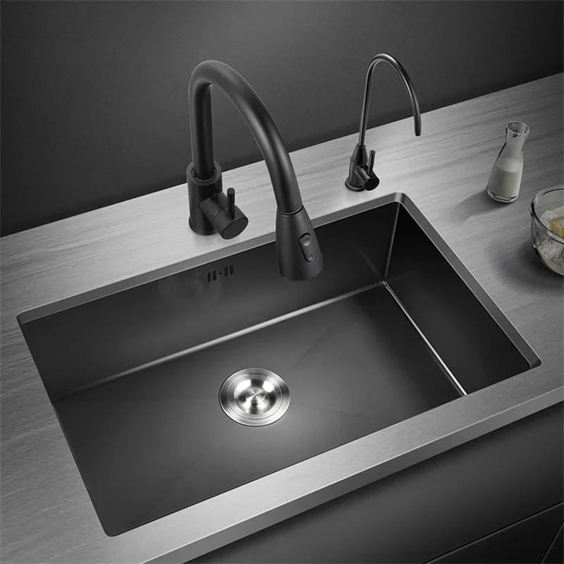 Kitchen Sinks Single Slot Black Kitchen Nano Sink 304 Stainless Steel Sink Under Counter Basin Home Kitchen s Accessories