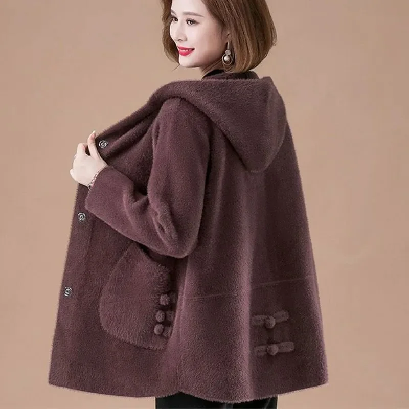 Mid aged and elderly 2023 Spring and Autumn New Mink Fleece Women's Coat High Grade Mother's Cloth Plus Fat Plus Cardigan Coat