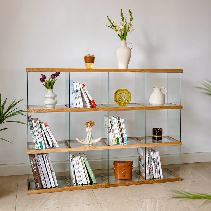 

Free combination glass shelf Solid wood Transparent modern minimalist display cabinet Entrance display Bogu frame grid