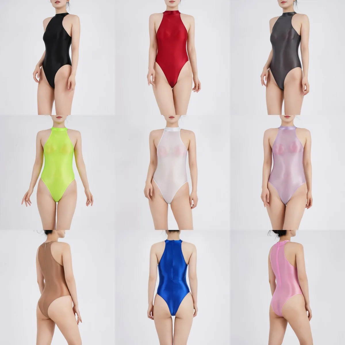 

2025 new oil shiny silky high fork one-piece tights dead tank water high elastic large size thin see-through swimsuit sexy 7178