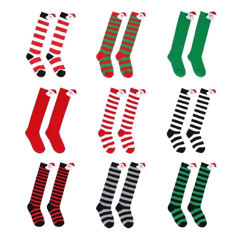 

Children Christmas Stockings Cartoon Santa Festive Leggings for Toddler 6-10Year Over the Knee Long Socks New Year Socks