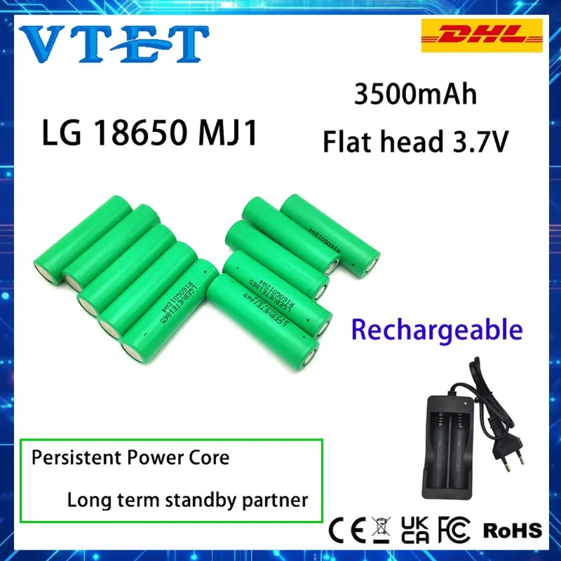 

VTET 2025 New 18650 Lithium Battery 3500mAh 3.7v 25A INR18650 MJ1 High-power Power Tool Battery, Rechargeable Battery, Reusable
