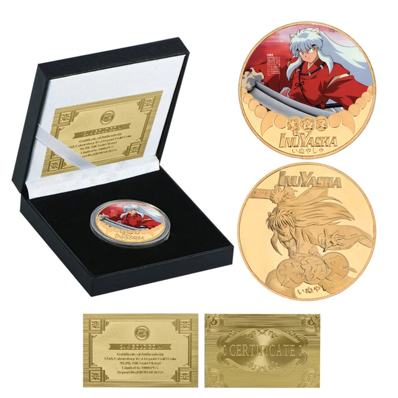 Inuyasha Commemorative Coins Anime Figure Kikyō Higurashi Kagome Sesshoumaru Retro Gold Coin Kids Toys Collection Coins Gifts