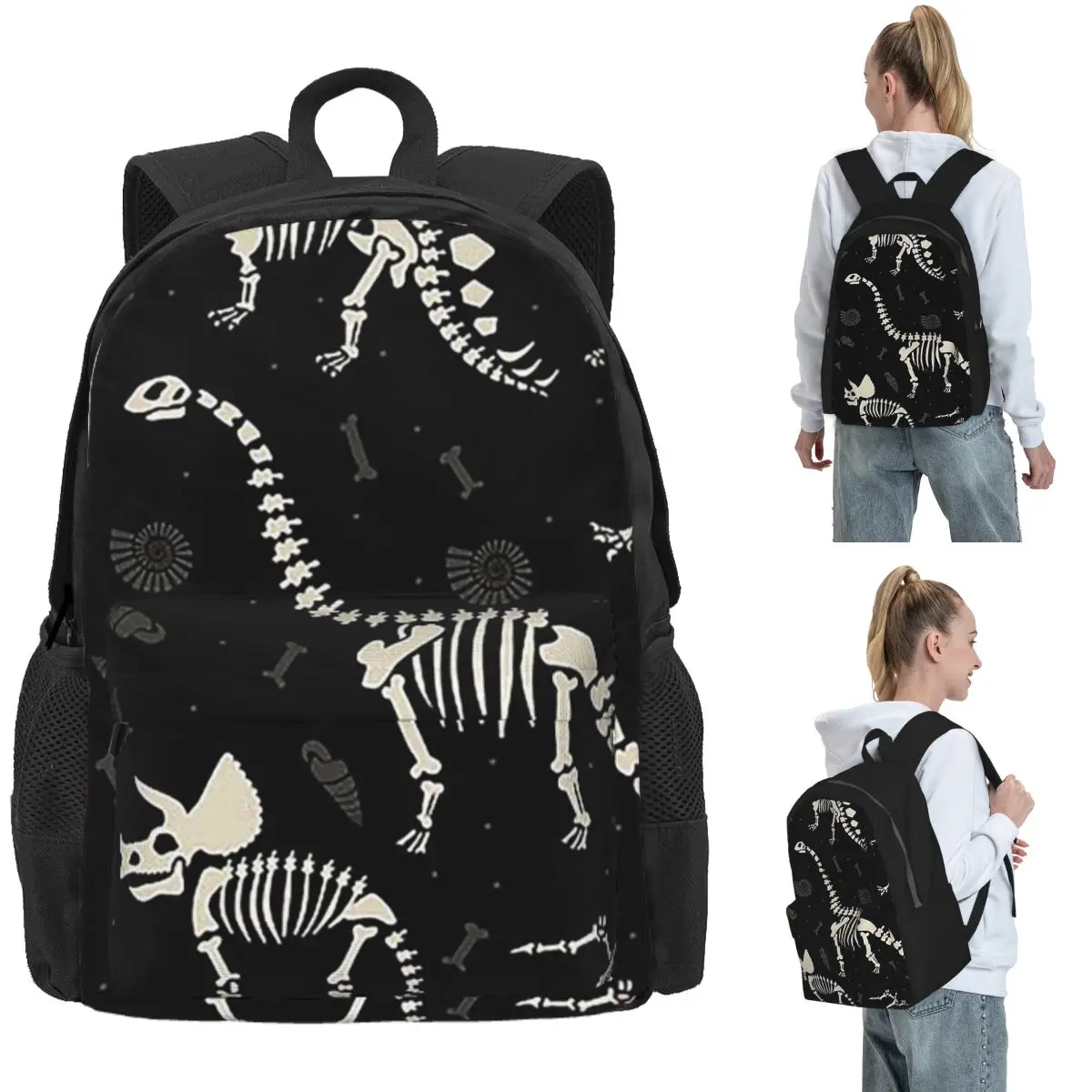 

Dinosaur Fossils In Black Backpack Daypack Large Capacity Kids BookBag School Bag Shoulder Bags for Men Women