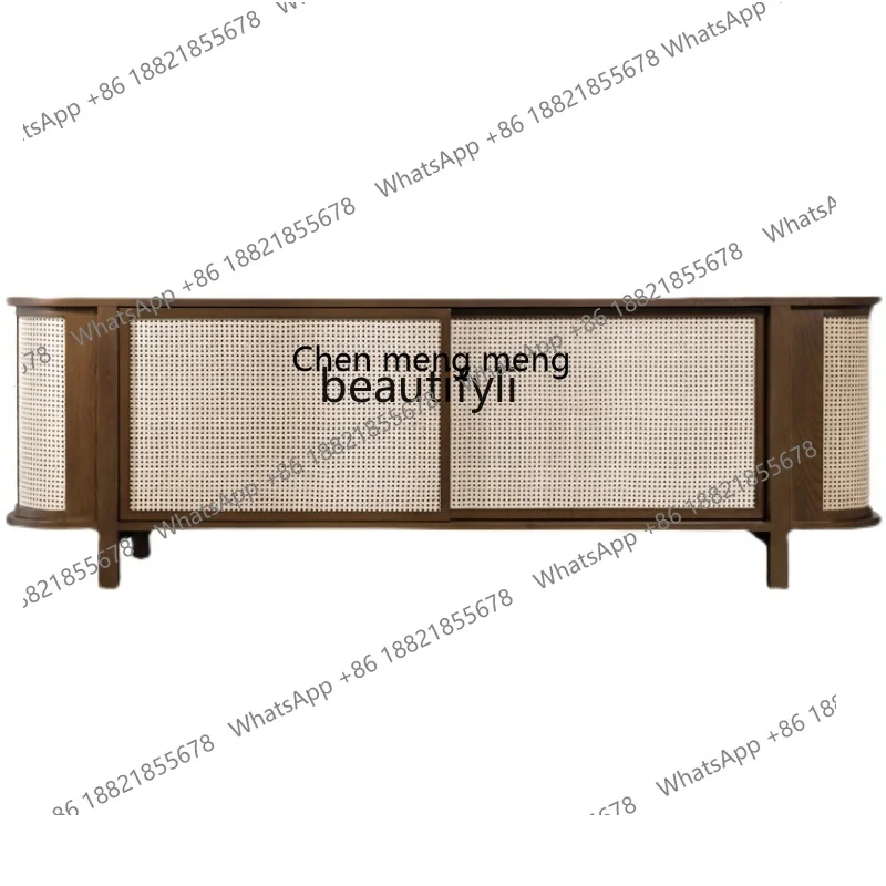 

Modern Simple and Light Luxury Designer Model Baichuan Rattan TV Cabinet Sliding Door Modern Log Style