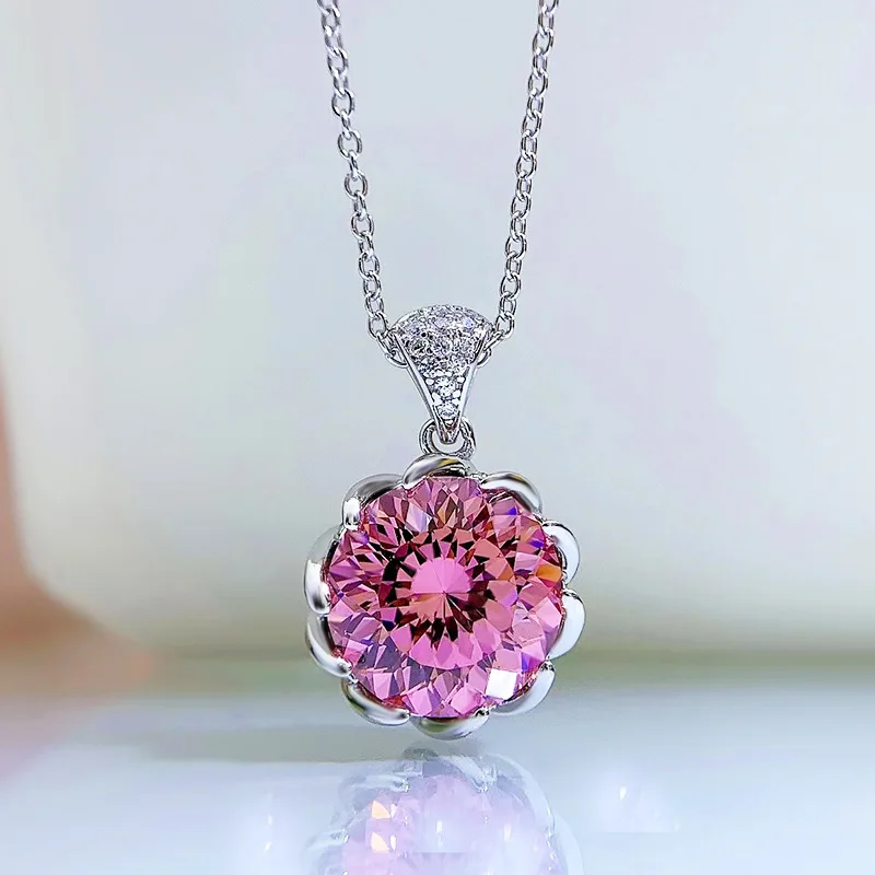 2023 new rich woman series S925 silver rouge pink lotus necklace women's 7.5 carat premium feeling