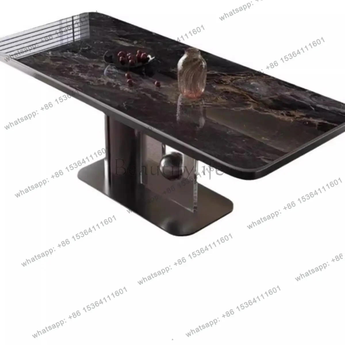 

Modern light luxury rock slab dining table, high-end sense household simple atmosphere rectangular high-end dining table
