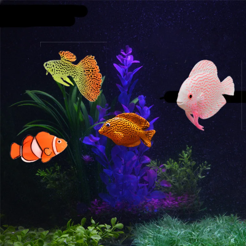 Luminous Artificial Fish Ornaments Safe Silicone Vivid Clownfish Guppy Angelfish Fish Tank Accessories Aquarium Decoration