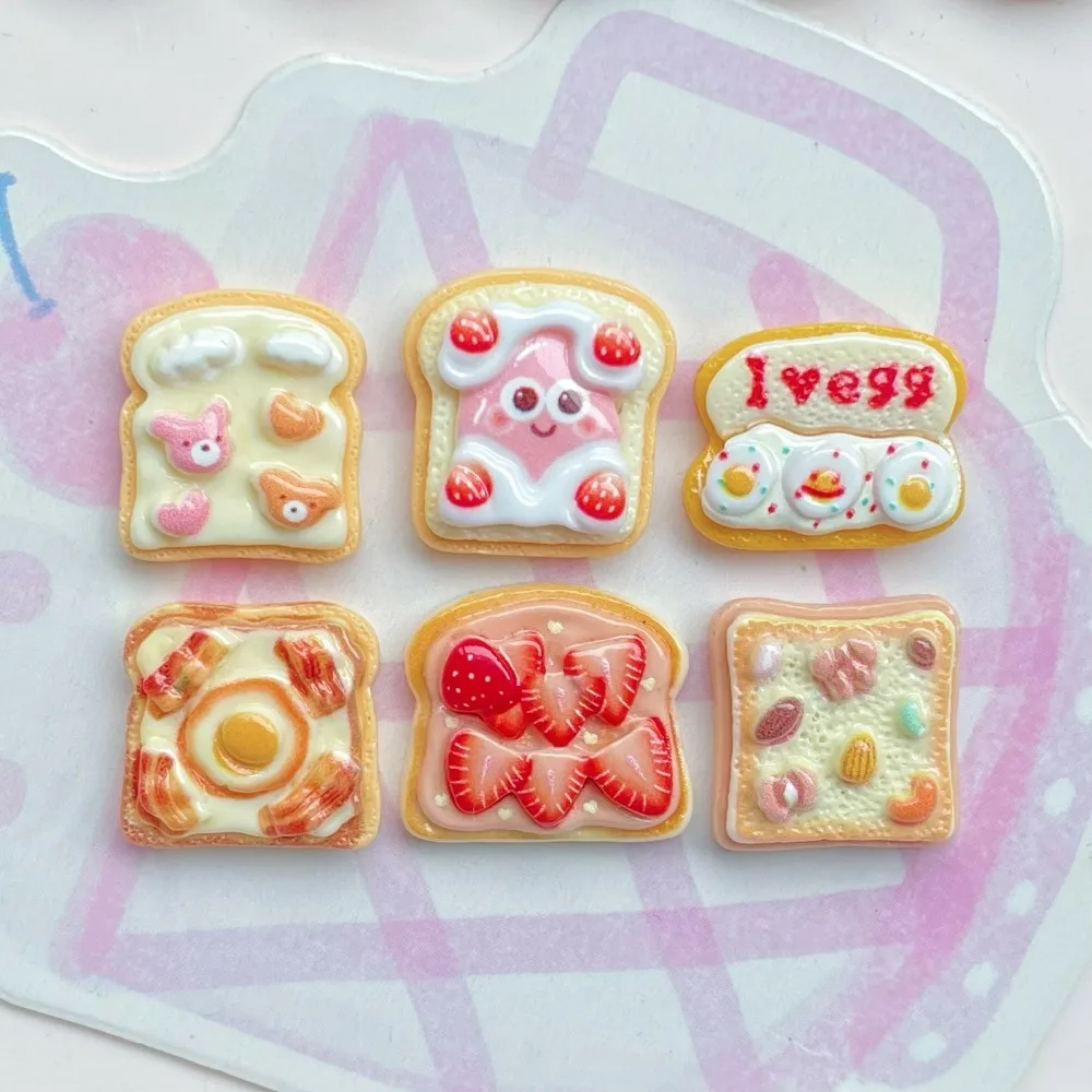 20Pcs Kawii Mini resin Toast Food Series Miniature Flat Back Cabochons For Hairpin Scrapbooking DIY Home Decor Craft Accessories
